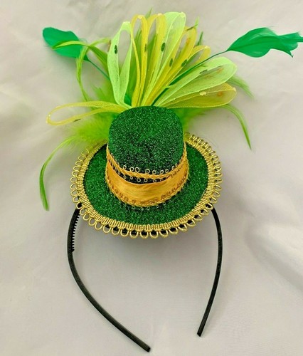 Green Goldtone Yellow Feather Party 
