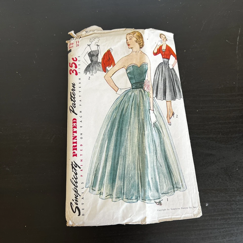 Vintage 1950s Simplicity 3694 Bodice Evening Skirt Bolero Sewing Pattern 11 CUT - Image 2 of 4