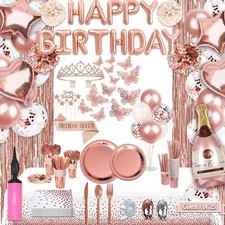 285 Pcs Rose Gold Party Decorations, Birthday Decorations For Women Or Girl -...