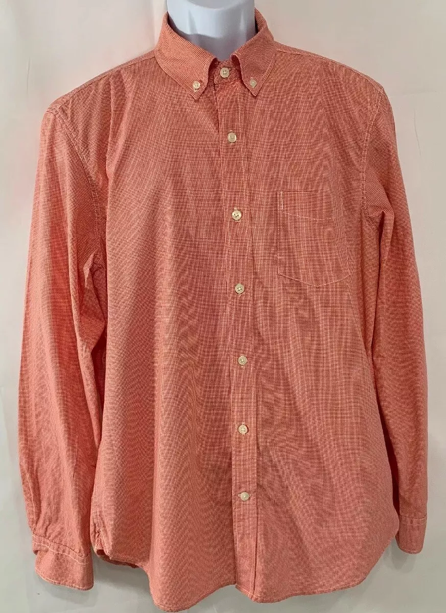 GAP Vintage Wash Mens Red White Micro Check Long Sleeve Shirt