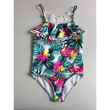 Betsey Johnson Girls One Piece Swimsuit Tropical Flamingo Butterfly Size 6