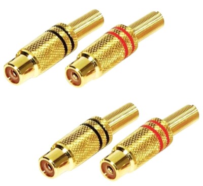 4 x Cinch Buchse Kupplung female vergoldet ROT & SCHWARZ Chinch RCA Metall ADM