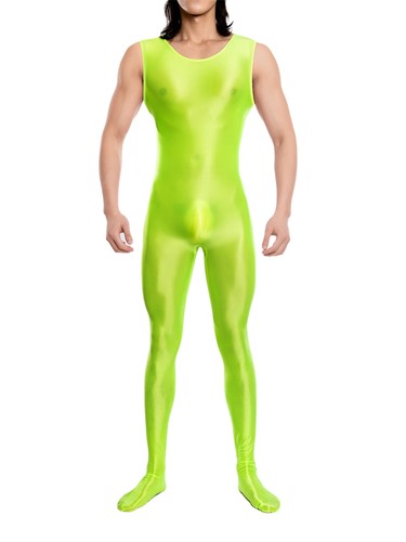 Men Glossy Full Body Bodysuit Lingerie Jumpsuit Round Neck Leotard AU - Picture 32 of 82