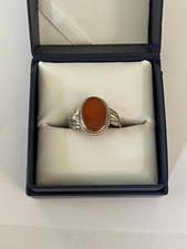 Men Ring STERLING SILVER 925 Natural Red AGATE AQEEQ Size 11.
