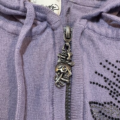 Vintage Ed Hardy Women's Y2K Full Zip Hoodie Sz S Slim
