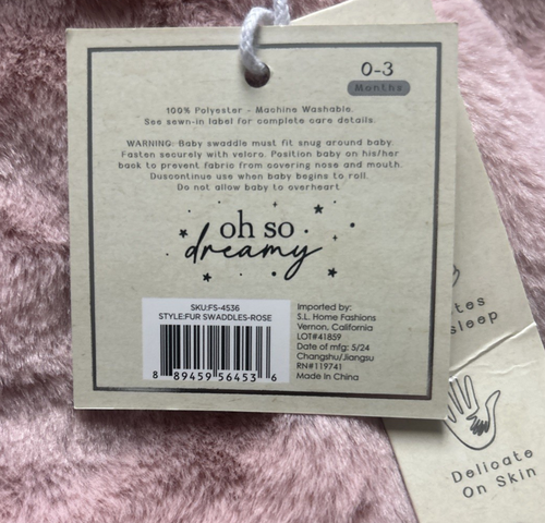 Oh So Dreamy Faux Fur Swaddle Pink 0-3 Months Baby Infant Blanket Wrap-NEW! - Picture 4 of 5