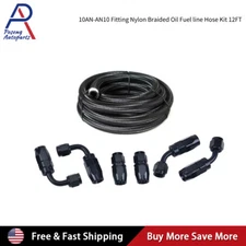 12FT 10AN Nylon Braided Fuel Line Kit w/ Oil/Gas/Fuel Hose End Fittings Adapters