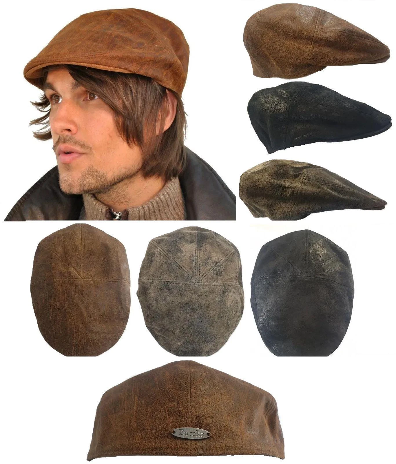 Eureka Stockade Soft Leather 5 Panel Flat Cap Peaky Blinder Vintage S-XL
