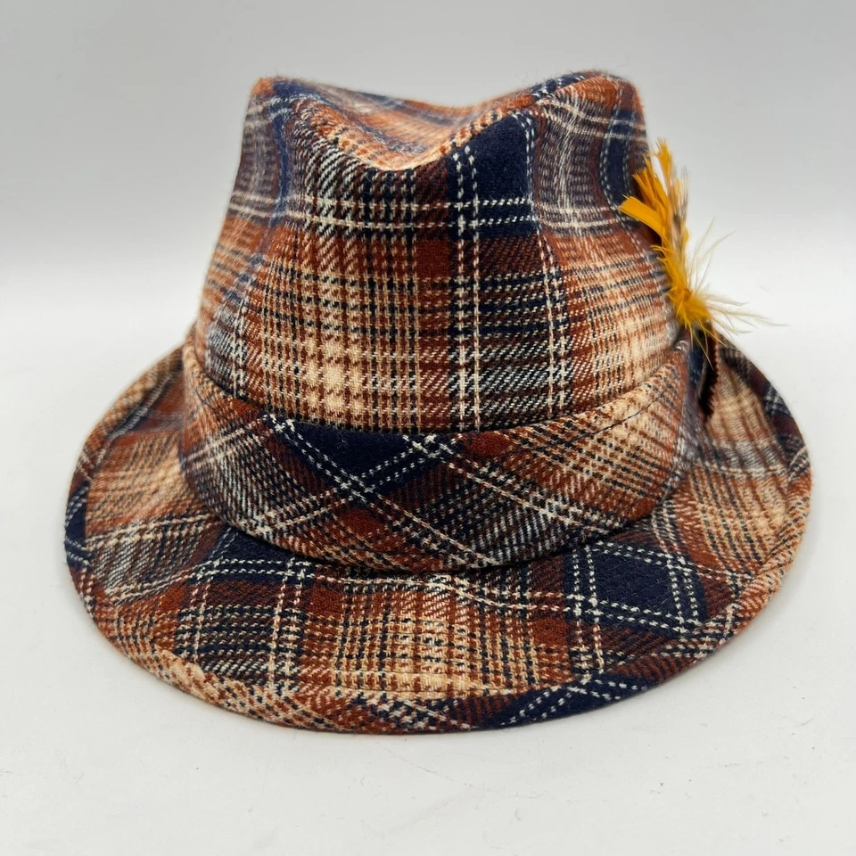 Sombrero Fedora Pendleton Vintage Cuadros Lana Virgen Para Hombre 6 7/8 Pluma Acento Otoño Foto 2 de 4