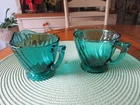 Depression Era Jeannette Swirl Ultramarine (Blue Green) Sugar and Creamer Set