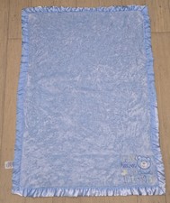 Baby Essentials Satin Trim Boy Blanket Throw Teddy Bear Embroidered Thank Heaven