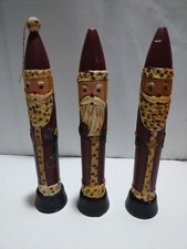 Vintage Wooden Old World Folk Art Style Santa Claus 3 Figurines Handpainted READ