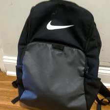 Nike Black/Gray Backpack White Swoosh Zip Closure Adjustable Strap Medium