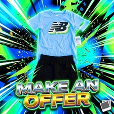 New Balance Boys 2PC Set Tee Cargo Shorts Blue Black Size 5/6 NWT Sporty