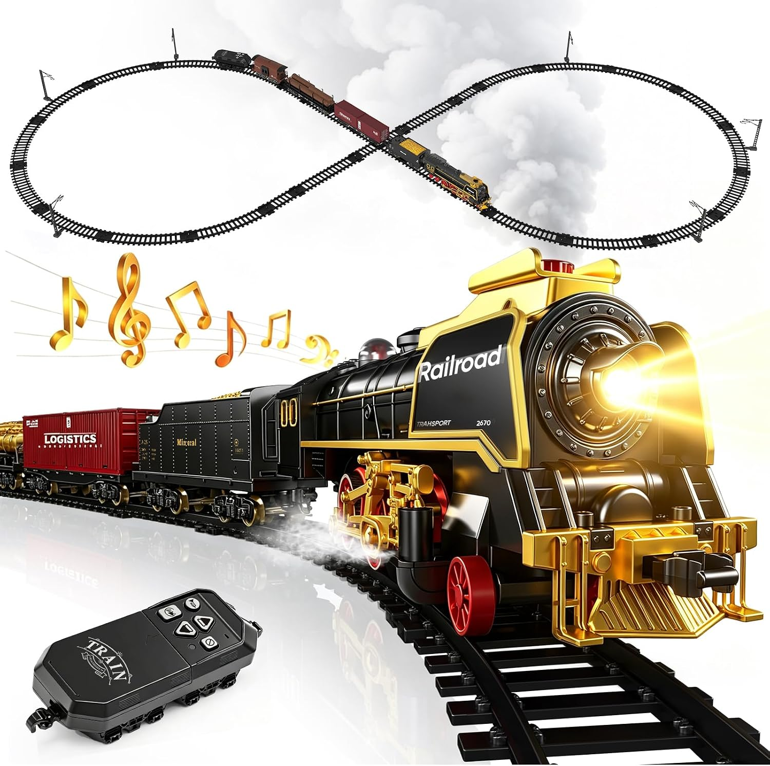 Eith Tracks Electric Train Set with Remote Control, Smoke, Lights, Sound, Luxury ...