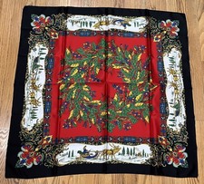 Vtg Christmas Scarf Sled Reindeer Wreath AVON Holiday 1994 Italy Shawl Open Pkg