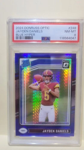 2024 Panini Donruss Optic Jayden Daniels Blue Hyper Rated Rookie #248 PSA 8