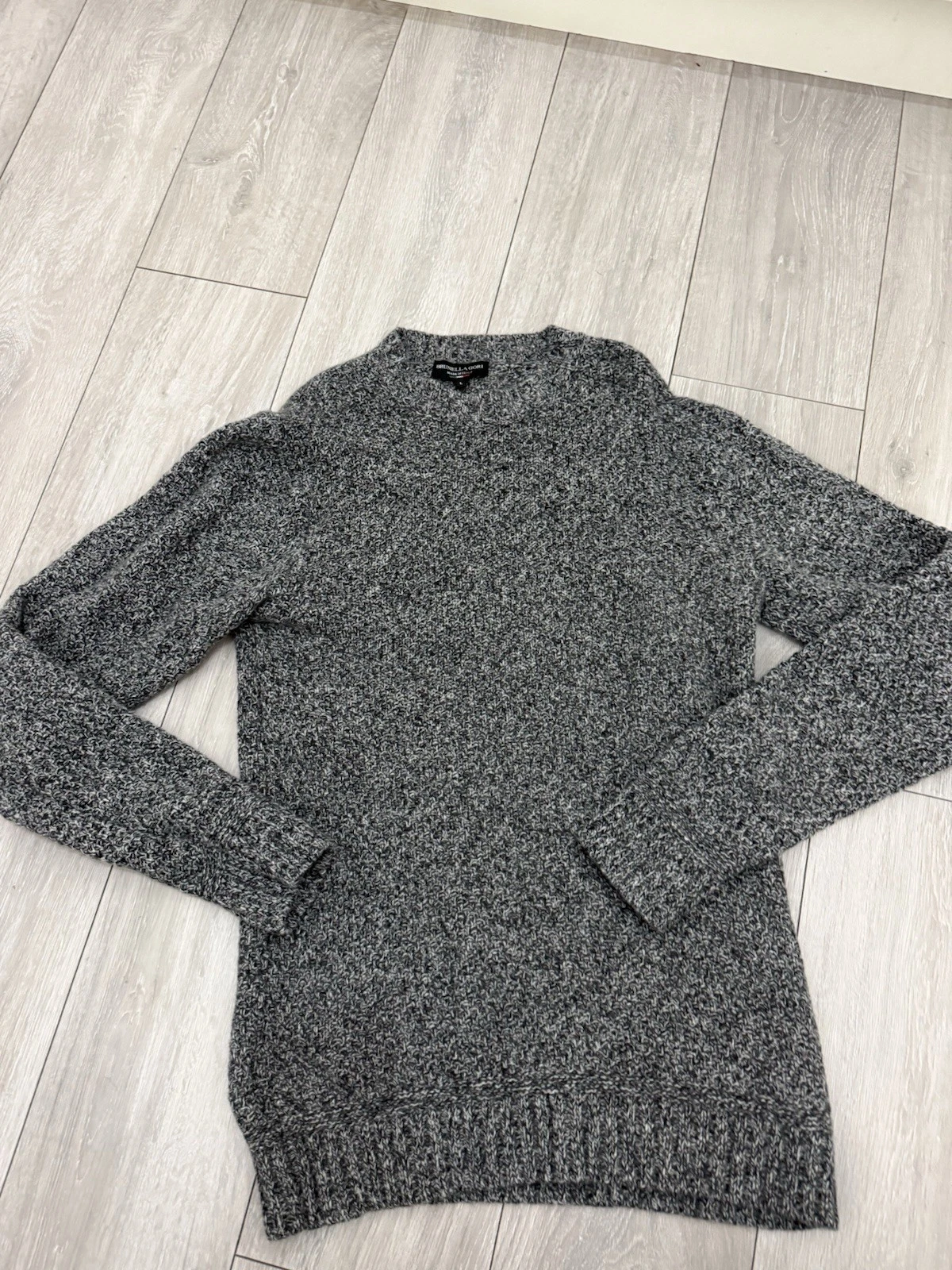 Brunella Gori Italy Marled Grey Lambswool Blend Crewneck Sweater