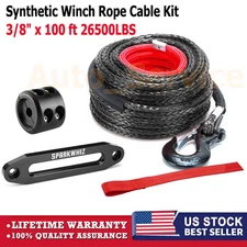 SPARKWHIZ Synthetic Winch Rope Cable Kit 3/8" x 100 ft 26500LBS Winch Line Cable
