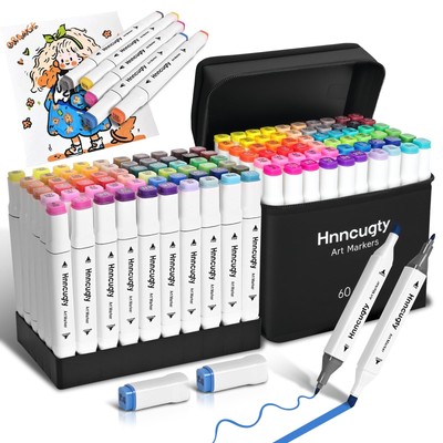 Alcohol Markers Set 60 Colors, Dual Tips Coloring Art Markers Set with Case &...