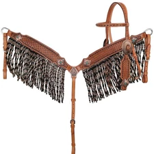 Copper Creek Browband Headstall & Metallic Twist Fringe Breast Collar Reins NEW