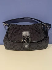 Coach Soho Hobo Shoulder Bag F10923 Black Canvas Leather Signature Y2K Vintage