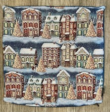 Viral Nostalgic Christmas Pillow Cover Town Scene holiday traditional Blue UK