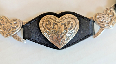 Vintage Tony Lama Heart Concho Belt Black Leather Western  display picture 3