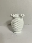 Vintage Fenton White Milk Glass Hobnail 6 Inch Vase Ruffled Scalloped Rim
