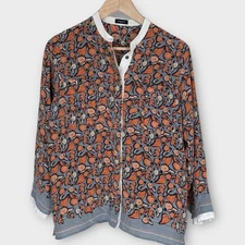 Michalsky 100% Silk Blouse Safari Print Long Sleeve Button Up Women's Small