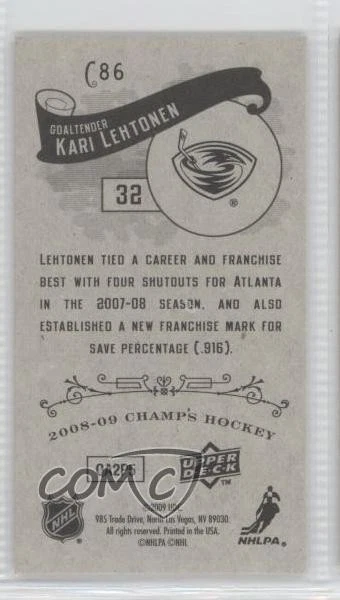 2008-09 Upper Deck Champ's 1923-24 Design Minis Kari Lehtonen #C86 - Image 2 of 2