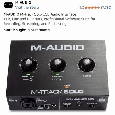 M-Audio M-Track Solo 2-Channel USB Audio Interface With Charger As Pics