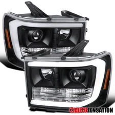 Black Fits 2007-2013 GMC Sierra 1500 2500HD 3500HD LED Tube Projector Headlights