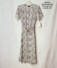 Vintage Deadstock Stuart Alan Floral Midi Dress Pleated Belted Made USA Size 16