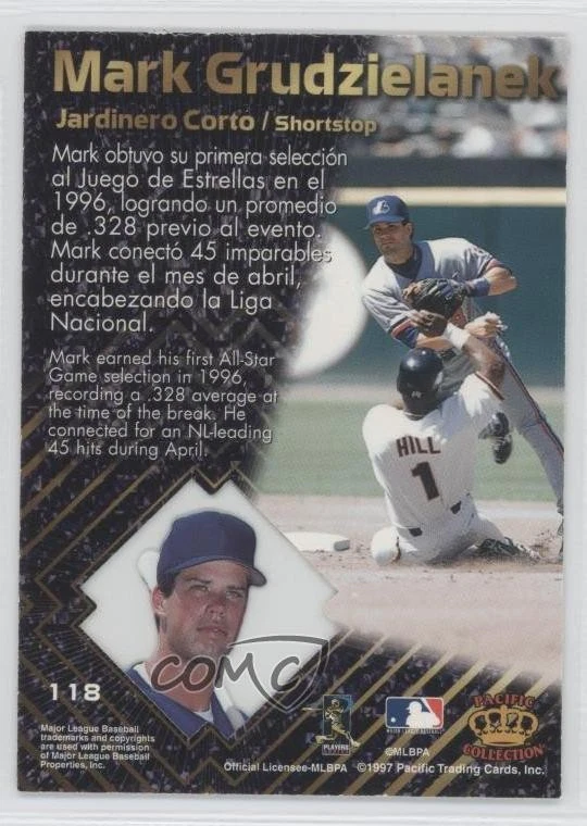 1997 Pacific Crown Collection Prism Platinum Mark Grudzielanek #118 - Image 2 of 2
