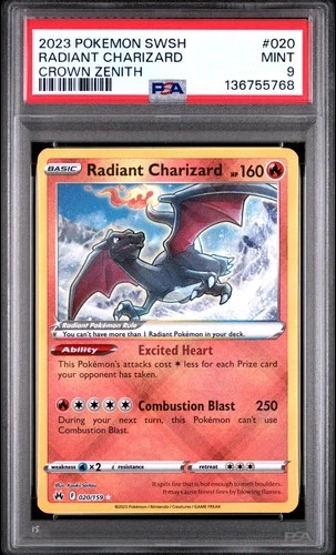2023 POKEMON SWORD & SHIELD CROWN ZENITH #020 RADIANT CHARIZARD PSA 9