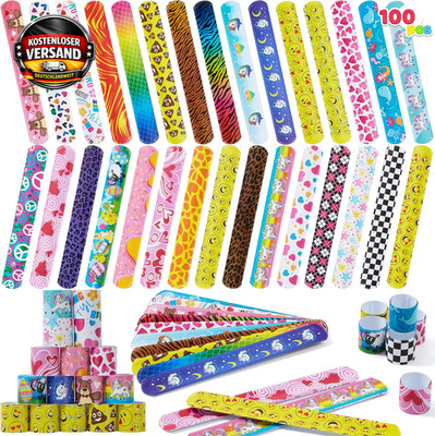 Slap Armbänder Set 100 Stück bunte Herzen Tier Emojis Party Goodie Bags