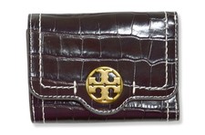 Tory Burch 157274 Felix Brown Croc With Goldtone Hardware Tri-fold Wallet TB-058