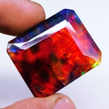 Certified 51.10 Ct Natural Bi-Color Ammolite Radiant Cut Loose Gemstone