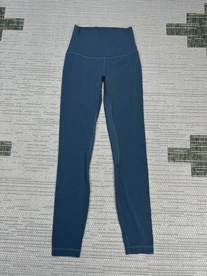 Lululemon Align Pants Womens 2 Blue Logo Mid Rise Athleisure Workout Running