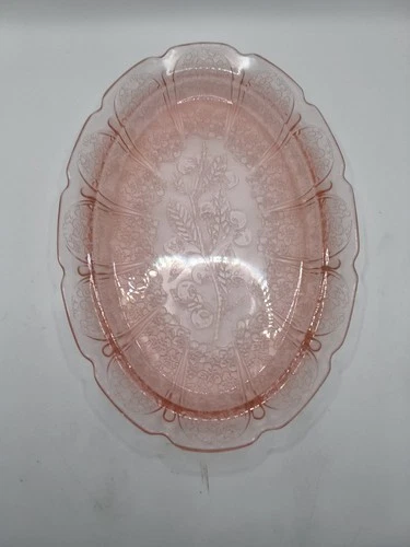 Vintage Pink Jeannette Depression Glass 11" Oval Platter - Cherry Blossom