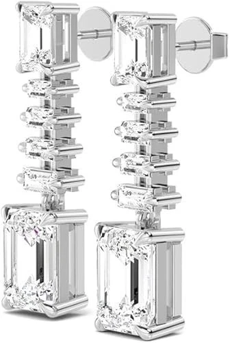 Pendientes colgantes Baguette LAB Baguette blanca de 1-10 quilates (ctw) - CREADOS corte esmeralda con Foto 2 de 2