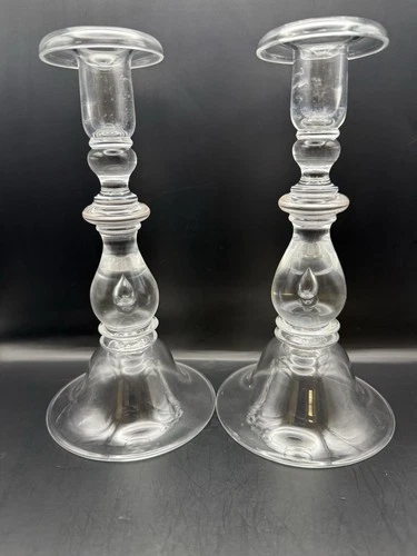 Steuben Art Glass Crystal Baluster Teardrop Candlestick 9" - 7792 Pair #2