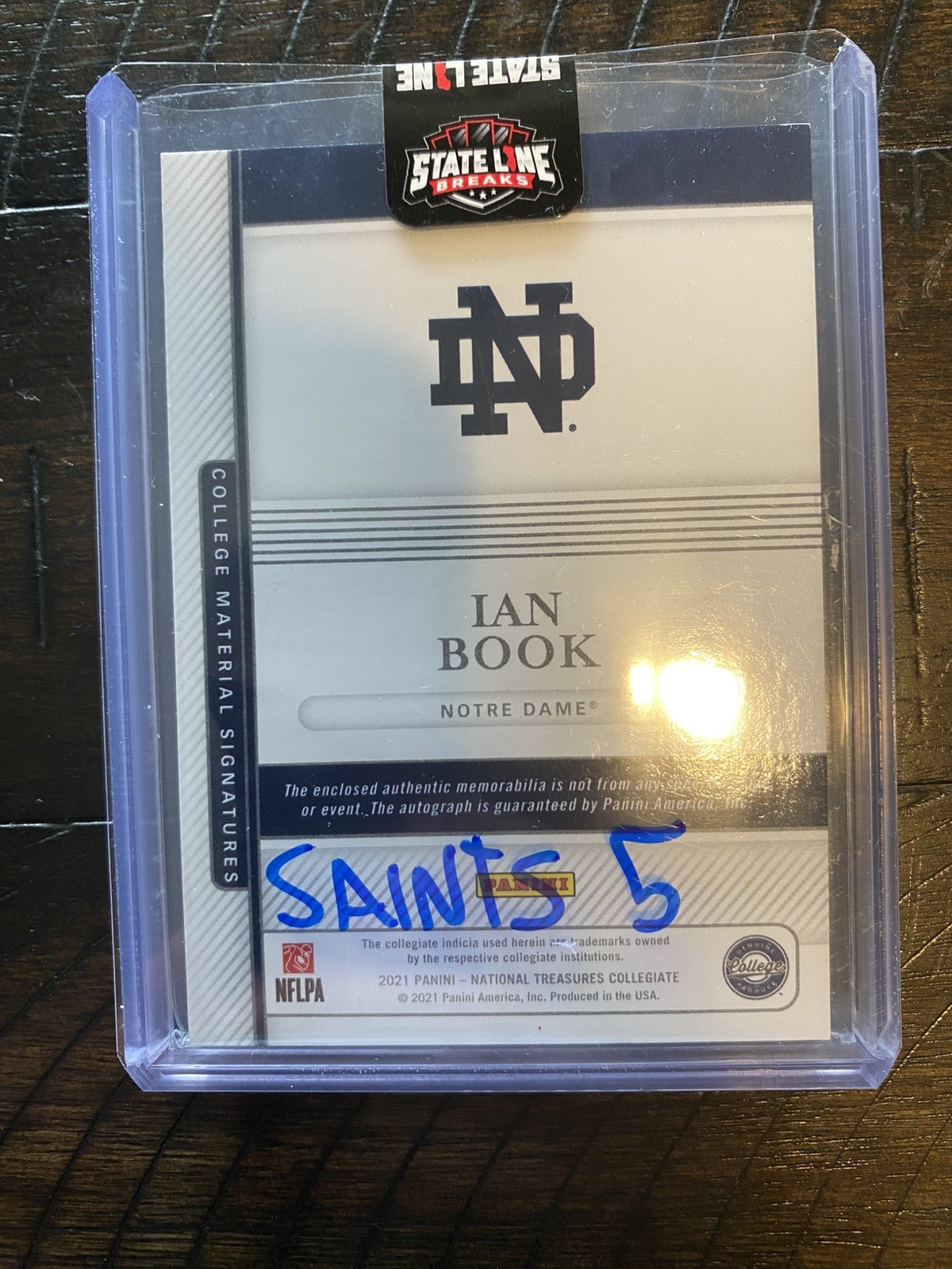 2021 Panini National Treasures Collegiate Ian Book RPA  Auto /5 Notre Dame Bowl view 2