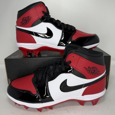 Nike Air Jordan 1 Mid TD Bred Toe Football Cleats Gym Red Black