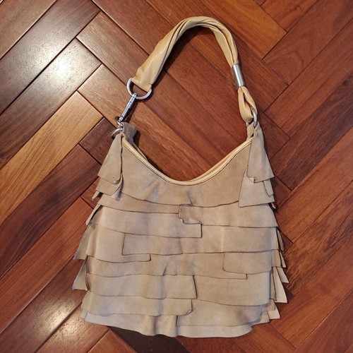 YVES SAINT LAURENT Rive Gauche ST. TROPEZ Wildleder Rüschen Tasche Sand Beige Gebraucht - Bild 2 von 13