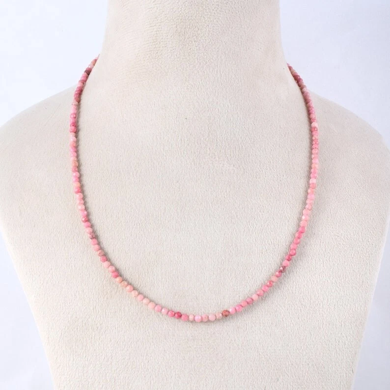 A++ 粉色蛋白石刻面圆形宝石珠 2-3 毫米修复手工项链 18 英寸 — 第 2/4 张图片