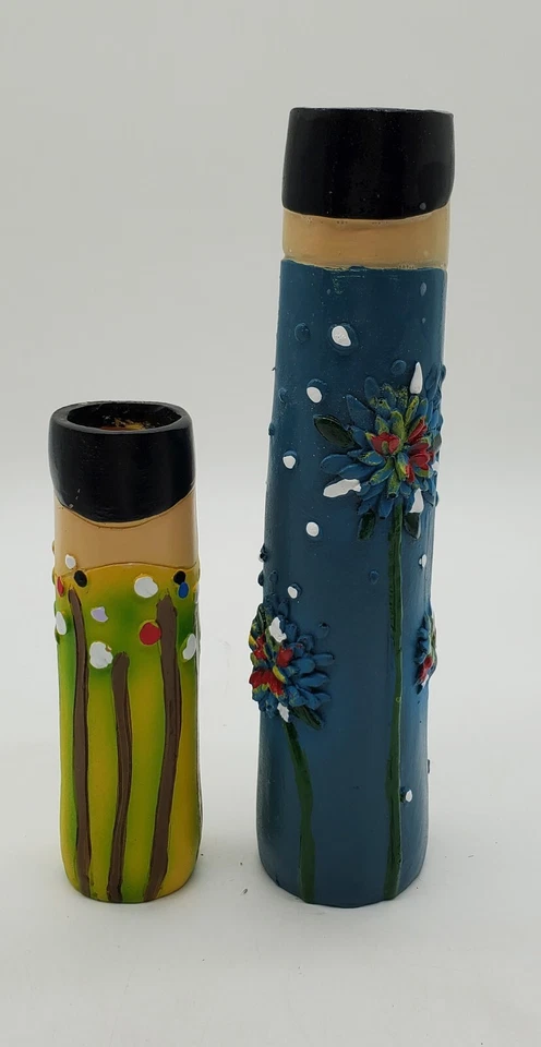 "Lote de 2 jarrones Spring Family Bud decoración hogar patio 4"" y 8"" resina pintada" Foto 3 de 4