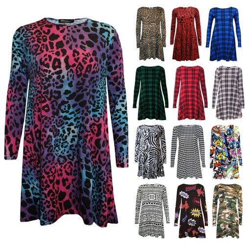 Mujeres Damas Mangas Largas Swing Vestido Acampanado A Line Patinador Vestido Prenda para el torso Reino Unido Talla 8-26 - Imagen 2 de 31