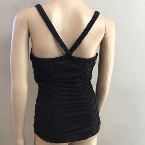 NWT Anthropologie Deletta Ruched Racerback Tank Top Blouse Black Sz S - Picture 4 of 8